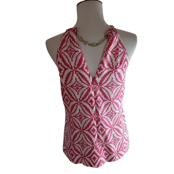 Milly 100% Silk Pink Gold Chain Tank 2 Preowned - Picture 3 of 9